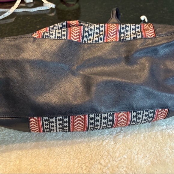 TORY BURCH “Ella” Blue/ Red Vertical Print Packable Nylon Tote - Picture 9 of 10